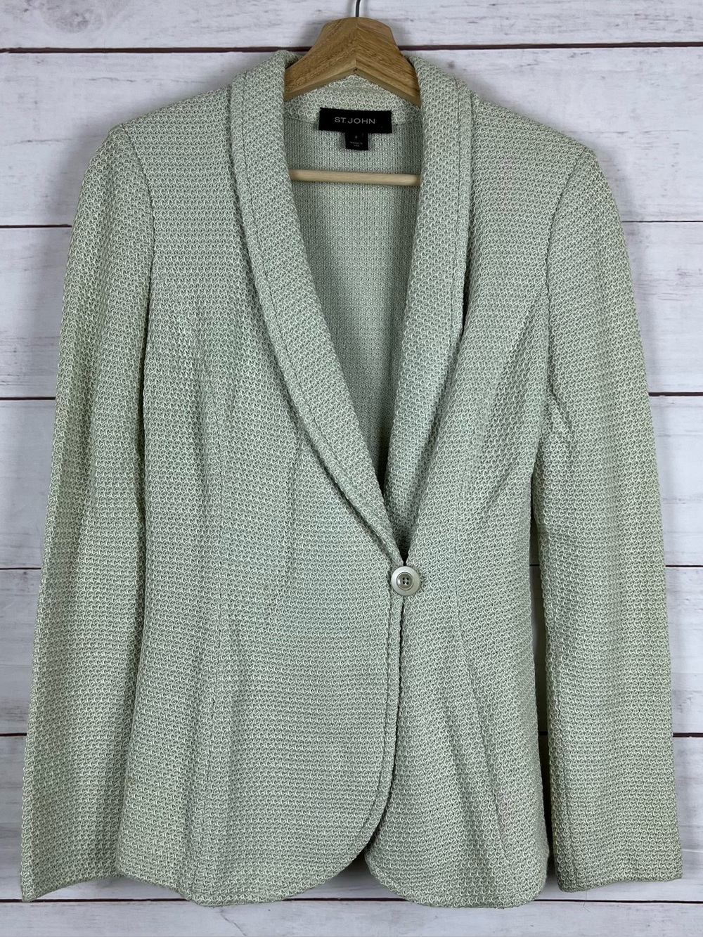 St. John knit blazer jacket women’s size 2 Beige luxury career designer classic